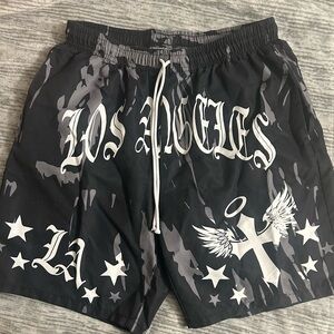 ROMWE Black and Gray Camouflage Shorts